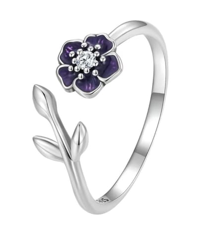 N3 Collecties Vintage zwarte bloem aanpasbare zilveren ring