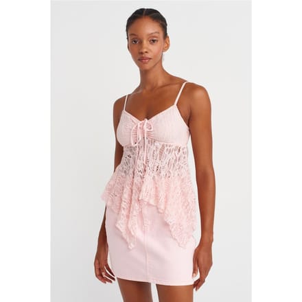 Kant Vierkante Hals Touw-Voorkant Camisole Blouse
