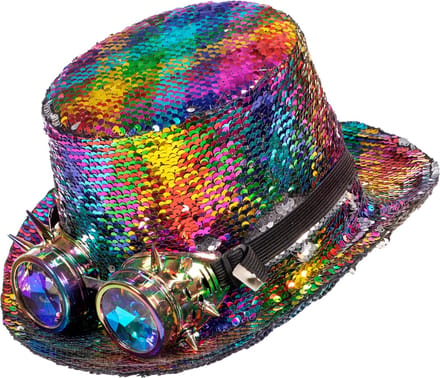 Hoge Hoed Pailletten Burning Man - Regenboog - One Size - Volwassen