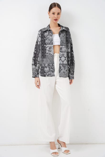 Oversized Paisley Print Overhemd met Knopen