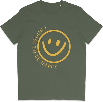 Grappig T Shirt Dames Heren - Choose to be Happy Smiley - Khaki Groen - L