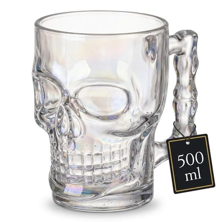 Dailygoods- Bierglas Doodskop - Drinkglas met Handvat - - Tuinfeest