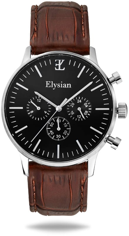 Elysian - Horloge Heren - Zilver - Croco Leer - Waterdicht - Krasvrij Saffier - 43mm