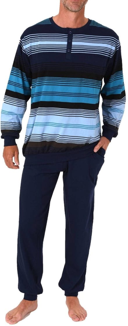 Normann herenpyjama lang met manchetten in een gestreepte look - ook in grote maten