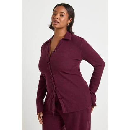 boohoo Dames Plus button-down kraagtop | Bordeaux Rood | Maat: 44