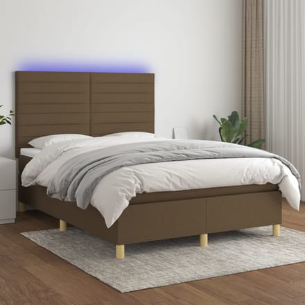 vidaXL - Boxspring - met - matras - en - LED - stof - donkerbruin - 140x190 - cm