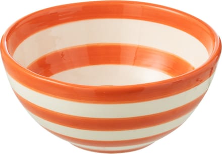 J-Line kom Granada Stripes High - keramiek - wit/oranje - small - Ø 14 cm