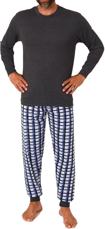 Normann herenpyjama met lange mouwen en geruite jersey broek