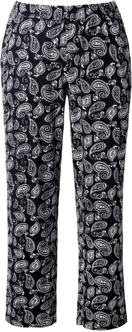 Ulla Popken - Dames - Jersey broek paisley rechte pijp elastische tailleband - Zwart - Maat 66+