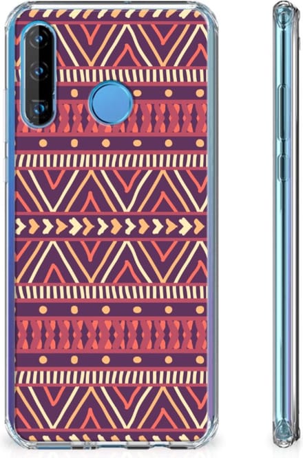 Huawei P30 Lite Doorzichtige Silicone Hoesje Aztec Paars