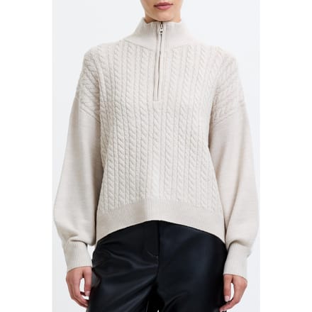 French Connection Babysoft Cable Half Zip Oatmeal Mel Maat: S | Sweaters Outlet | Dames | Beige