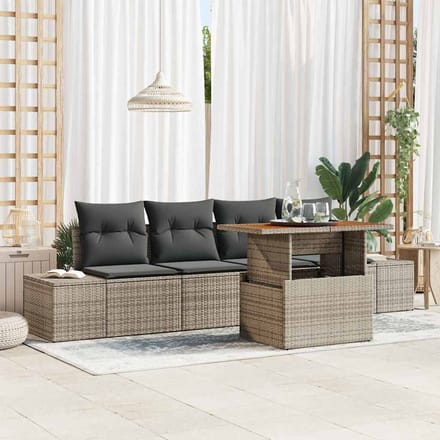vidaXL Tuin Eettafel Set met kussen 5 pcs Grijs en Bruin