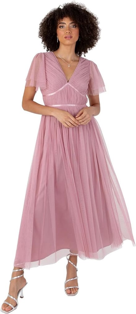 Elegante Midaxi Jurk Dames met V-Hals en Fladdermouwen voor Bruiloft en Gala