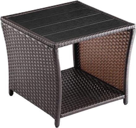 Hoogte Verstelbare Polyrattan Bijzettafel Met Weerbestendig WPC Tafelblad 45x45x40cm