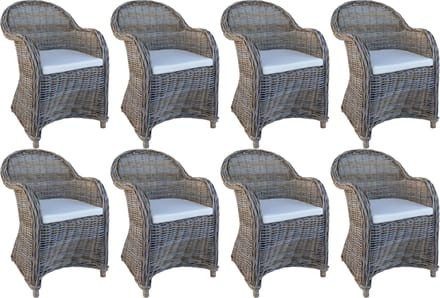 Decomeubel - Rotan Stoel Kubu Grey met wit Kussen - set van 8 stoelen