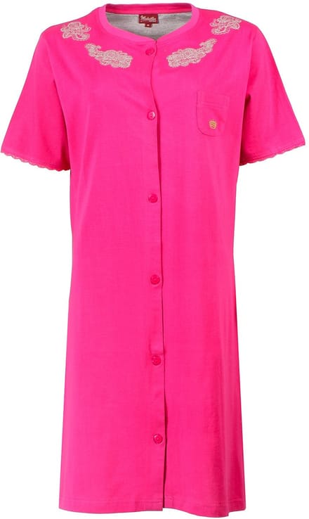 Medaillon Dames Nachthemd - 100% Katoen - Doorknoop - Roze - Maat M