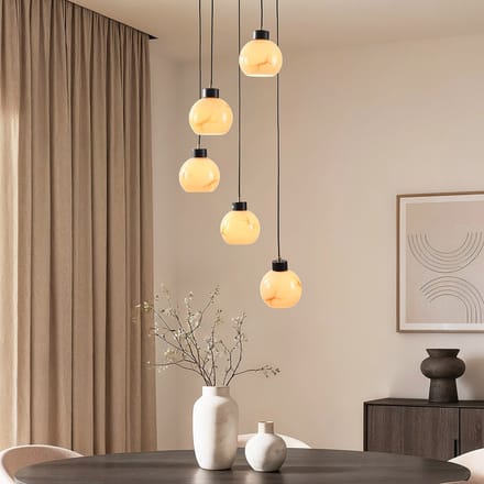 LumenXL Moderne hanglamp Marmore mat zwart - marmerlook bollen, 5-lichts