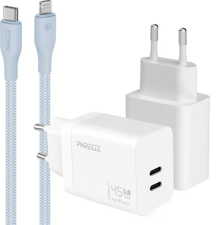 Phreeze usb C adapter geschikt voor iPhone en iPad met Lightning kabel blauw - Snellader met kabel