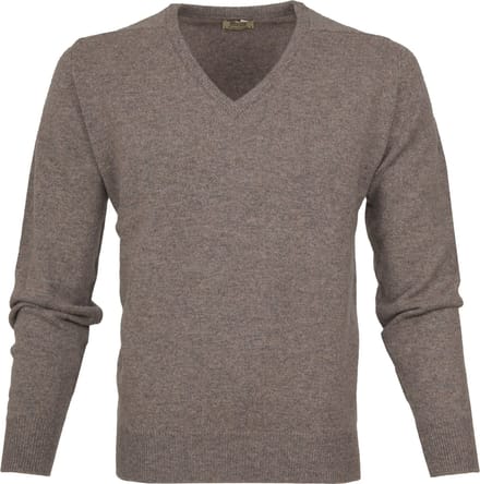 William Lockie Pullover Lamswol Vole Bruin Grijs - Maat XL - Heren - Pullovers