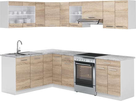 Vicco Hoekkeuken R-Line, Sonoma/Wit, 247 x 167 cm, WB Marmer