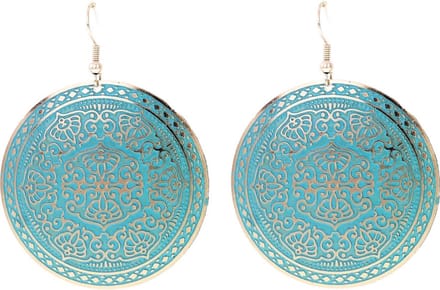 Behave - Oorbelhangers dames - Blauw rond vintage design - 6,3 cm