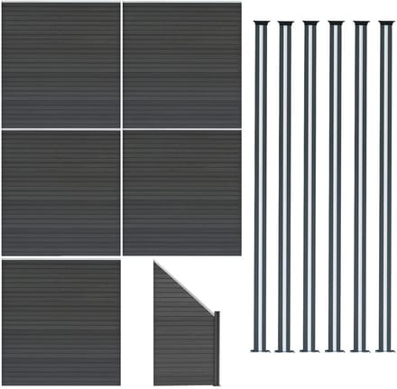 Composiet schuttingpanelenset - grijs - 185x965 cm - led & schuin