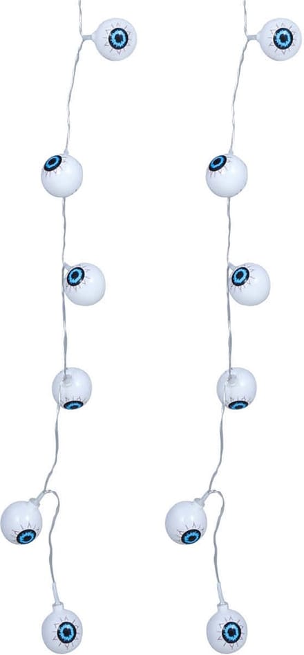 Halloween LED lampjes - 2x - oogbal/ogen - op batterijen - 130 cm - griezel uitstraling