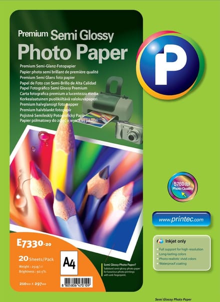 Printec Fotopapier - Premium Semi-Glossy - 20 vellen - A4 - 251 gram per m²