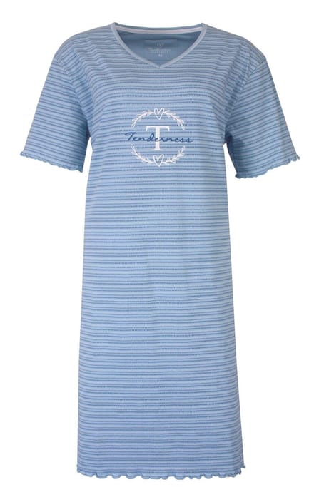 Tenderness Dames Nachthemd - Gestreept - V-hals - Licht Blauw - Maat M