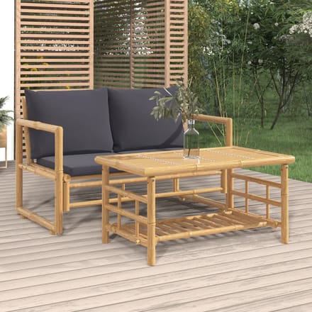 vidaXL - 2-delige - Loungeset - met - kussens - bamboe - donkergrijs