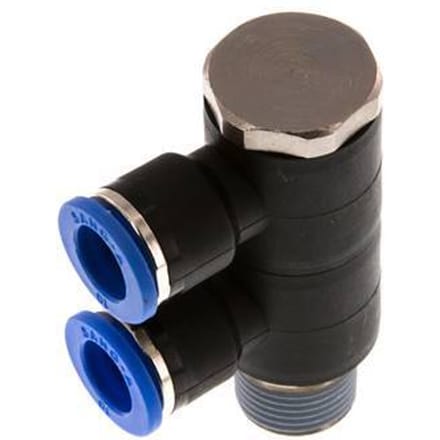 10mm x R3/8'' 2-way Manifold Messing/PA 66 Insteekfitting Buitendraad Draaibaar NBR