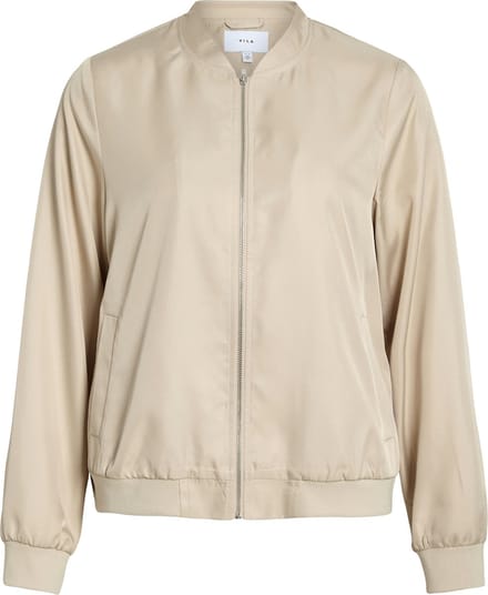 Vila beige dames jas   Ronde hals   Regular fit   Steekzakken   Ritssluiting   Duurzaam   Lange mouw Beige 42