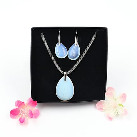 Gemstone set ketting en oorbellen Opaal glas (Opaliet)