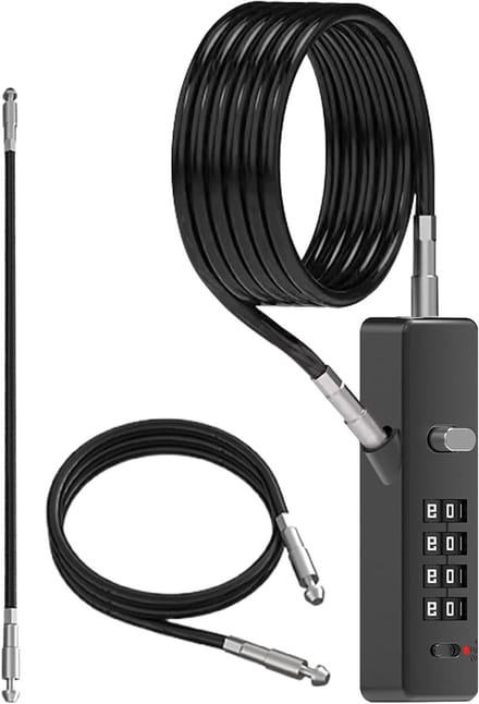 Kabelslot Zwaar - Combinatieslot - Veilige Opslag - 4-cijferige Code - 20 cm - Zwart