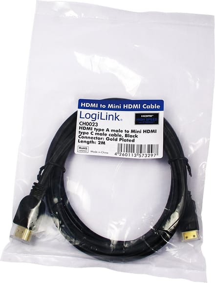 HDMI kabel 2 meter HDMI Type A (Standaard) HDMI Type C (Mini) Zwart