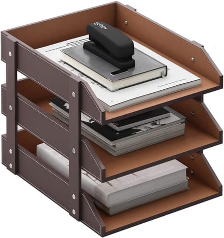 3 Laags Leren Document Organizer voor Bureau