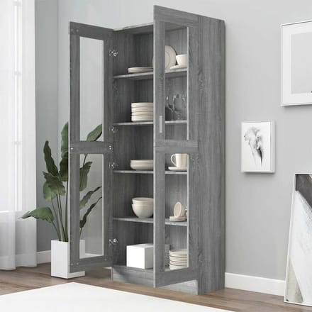 vidaXL - Vitrinekast - 82,5x30,5x185 - cm - bewerkt - hout - grijs - sonoma - eiken