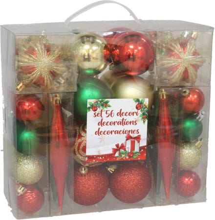 Gerimport Kerstballen en ornamenten set - 56-delig - groen/rood/goud - kunststof