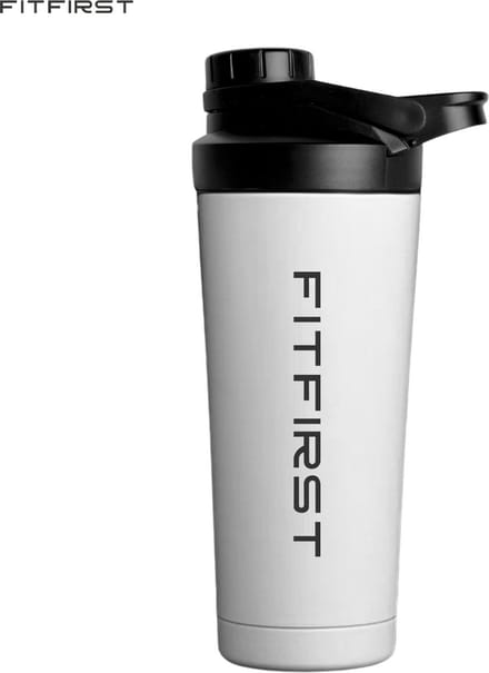 FitFirst Premium RVS Shakebeker met Thermosfunctie | Eiwit & Proteïne shake beker | BPA Vrij - 750 ml | Mat Wit