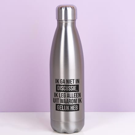 Thermosfles Ik Ga Niet In Discussie - Zilver van Ditverzinjeniet.nl