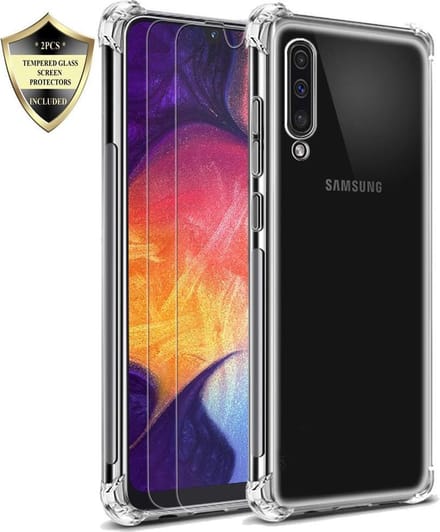 Hoesje Geschikt voor: Samsung Galaxy A10 Anti Shock Hybrid Soft Case + 2X Tempered Glass Screenprotector