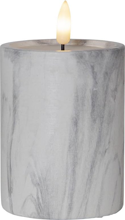 Star Trading Kaars Flame Marble, zuilkaars, marmer design, LED, timer, warm wit, 12,5 cm