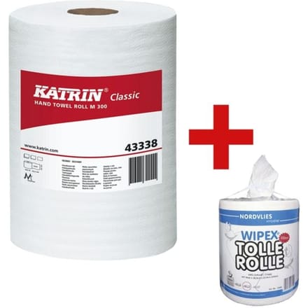Papieren handdoeken KATRIN Roll M Centrefeed 433382, 1-laags, natuurlijk wit, 6 rollen met elk 500 vellen