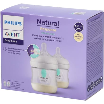 Lot de 2 biberons - PHILIPS AVENT- Natural 3.0 - Anti-colique - 125 ml - AirFree - Tétine imitant la forme du sein - Blanc blanc