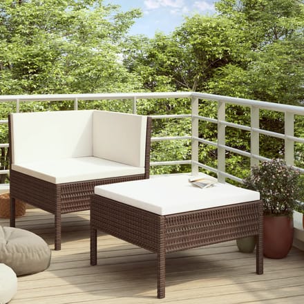 vidaXL - 2-delige - Loungeset - met - kussens - poly - rattan - bruin