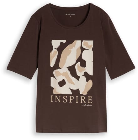 Tom Tailor - Slim fit T-shirt met print - Maat XS - java dark brown