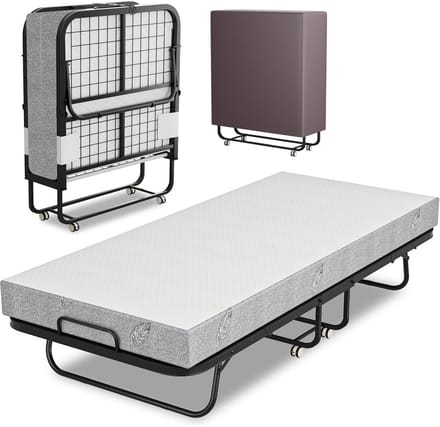 Opklapbed 90x200 cm met 13 cm Dik Matras - Inklapbaar Logeerbed met Wielen