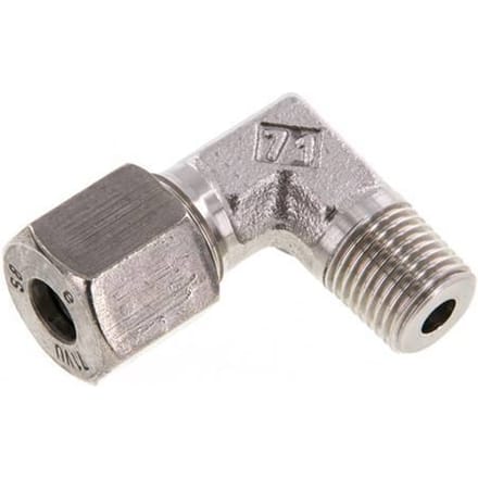 R 1/4'' Buitendraad x 8S RVS L-Fitting 90graden 630 Bar DIN 2353 - FL2E-MC-ST-014R-08-S