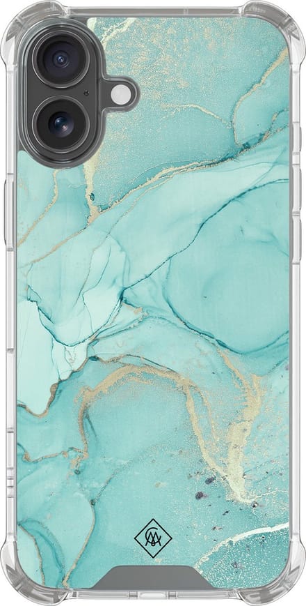 Casimoda® hoesje - Geschikt voor iPhone 16 - Marmer mint groen - Shockproof case - Extra sterk - Siliconen/TPU - Mint, Transparant