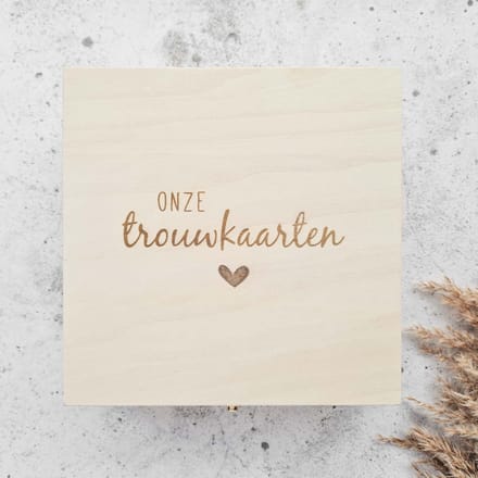 Houten bewaarkistje - Onze trouwkaarten - kaarten opbergbox